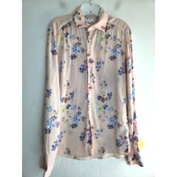 Reiss Women Beige Cream w/Multicolor Floral "Slim Fit" Button Down Blouse Medium - Picture 1 of 8